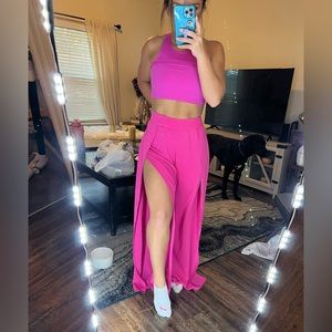 Pink Lily open leg slit pants
